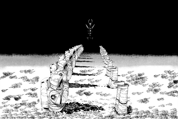 Manga panel of astronauts and a creature