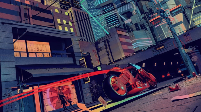 Kaneda's Motorcycle in Cyberpunk Tokyo