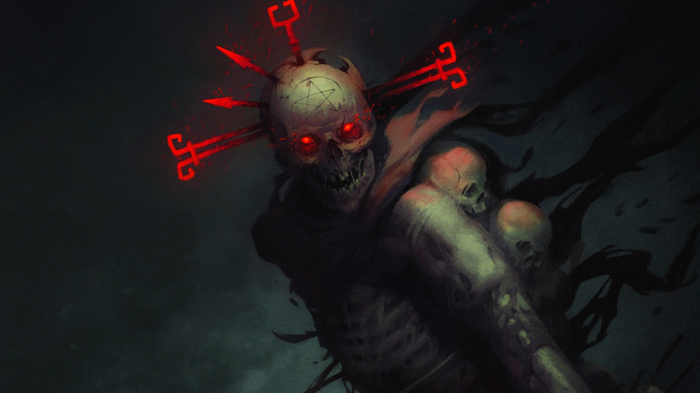 DOOM Eternal Skull with Red Eyes and Pentagram
