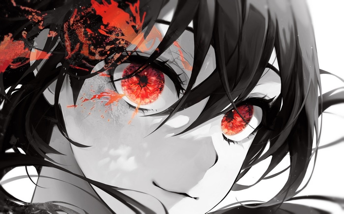 Anime girl with red eyes and black hair