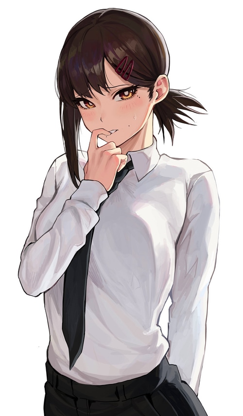 Kobeni from Chainsaw Man with brown eyes and tie