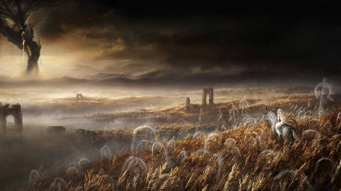 4K Elden Ring landscape with a rider