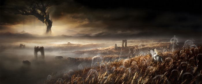 Elden Ring: Shadow of the Erdtree - A lone rider in a misty landscape