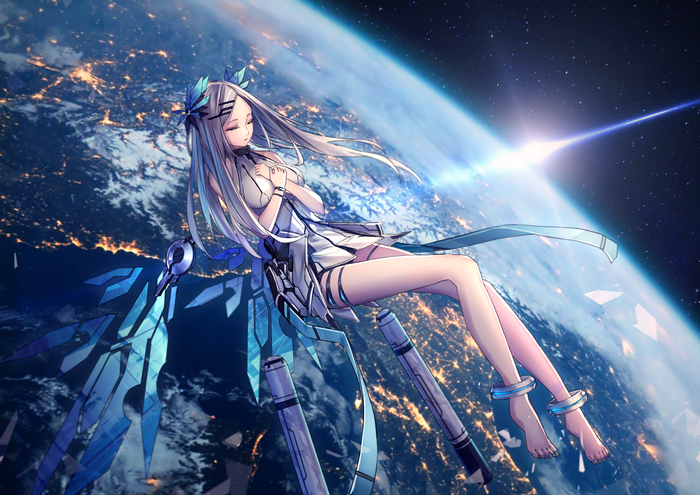 Girl in Space with Earth Background