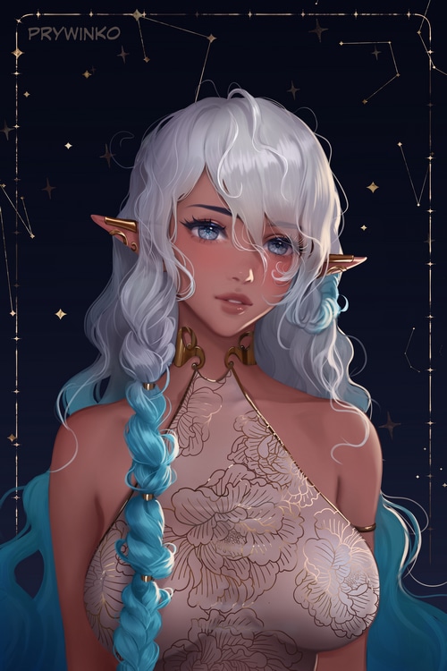 Fantasy girl with braids and constellations