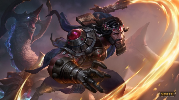 Ascended Gilgamesh from Smite with a dragon