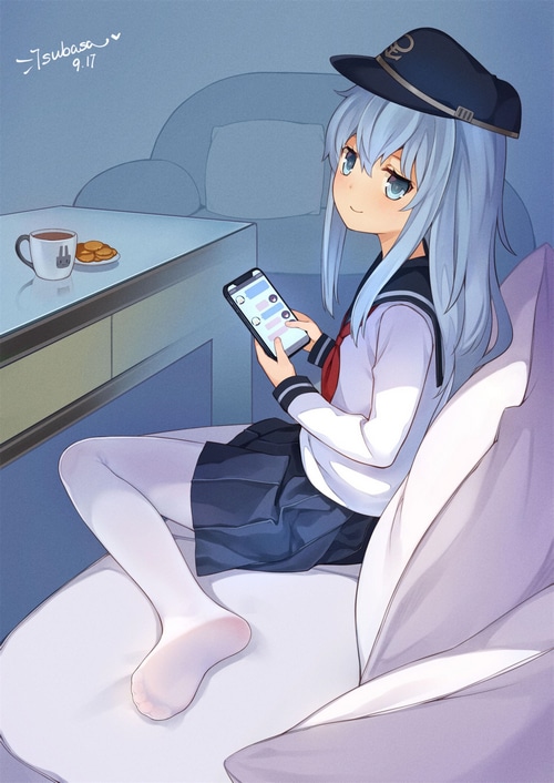 Hibiki from Kantai Collection with phone and hat