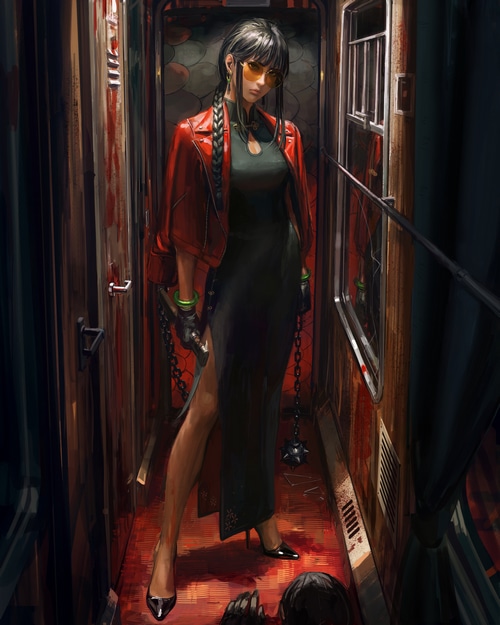 4K Woman with Glasses and Weapons in a Train