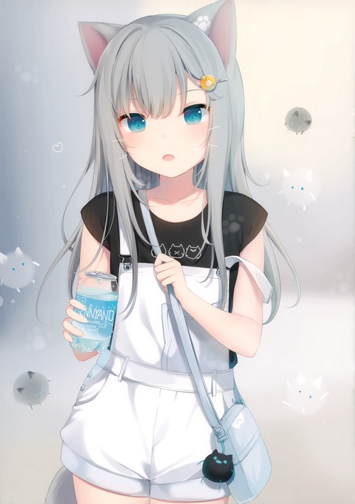 cat girl, blue eyes, drink, Japanese, cat ears, purse HD Phone ...