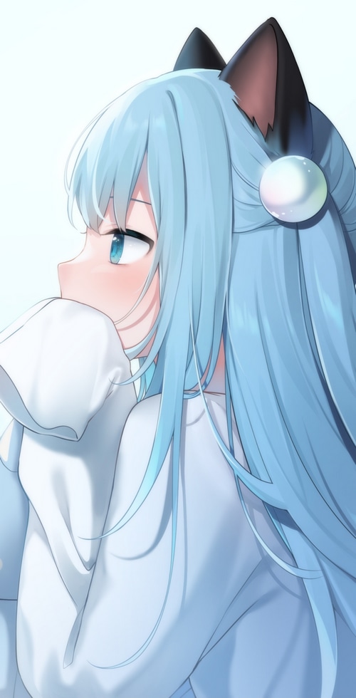 Amashiro Natsuki cat girl with blue hair and eyes