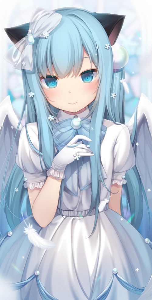 Nekoha Shizuku Cat Girl with Blue Hair and Wings
