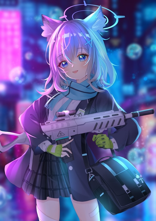 Shiroko from Blue Archive holding a rifle