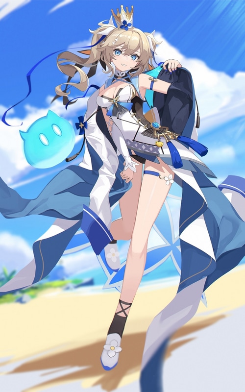 Barbara from Genshin Impact on a beach