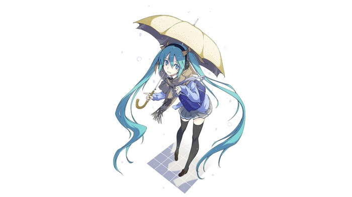 Hatsune Miku with an umbrella in the rain