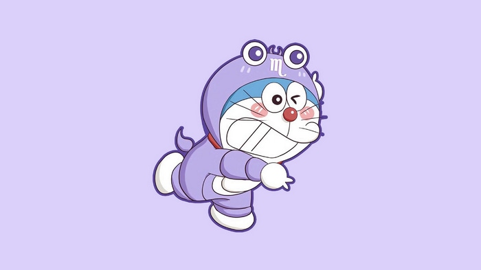 Doraemon in a purple scorpion costume
