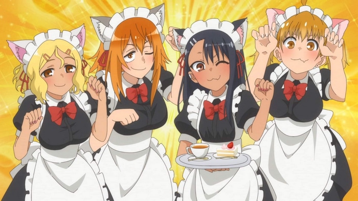 Nagatoro and friends in maid outfits with cat ears