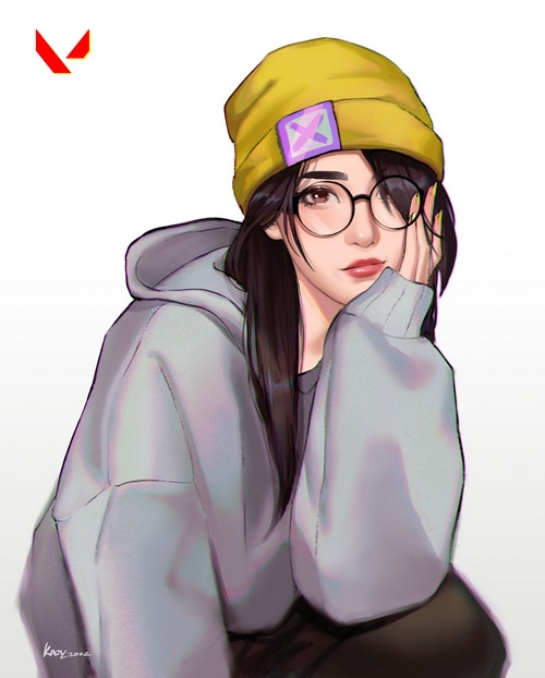 Killjoy from Valorant wearing a yellow beanie and glasses