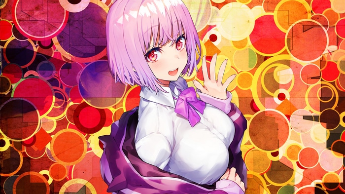 Shinjou Akane from SSSS.GRIDMAN waving with colorful background