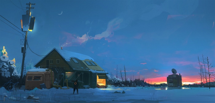 Ismail Inceoglu's winter landscape with a house and sunset