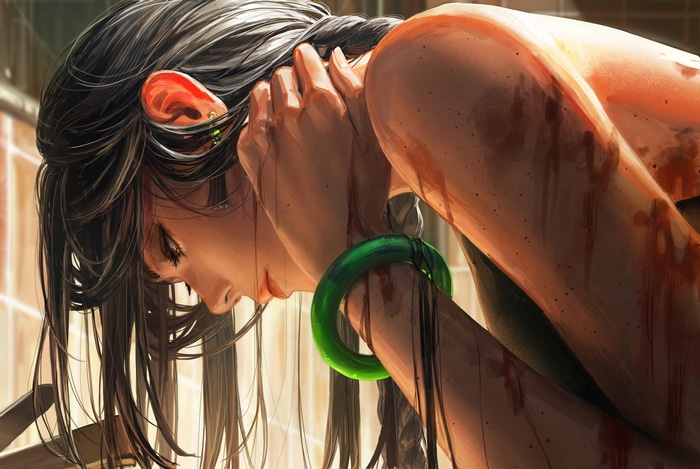 4K fantasy girl with braids and blood