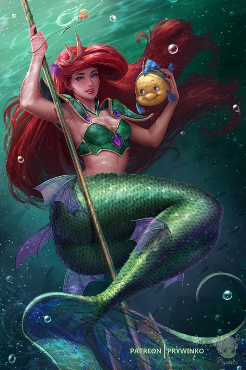 Ariel the Mermaid with Flounder and Trident