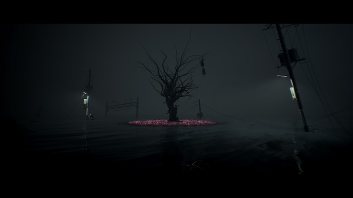 Ghostwire: Tokyo 4K screenshot of a flooded street at night
