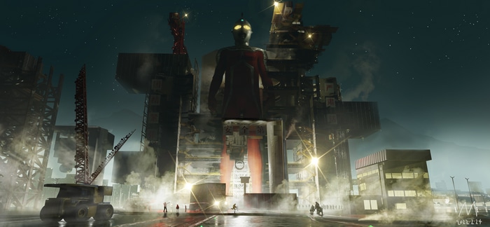 4K Ultraman in a Factory at Night