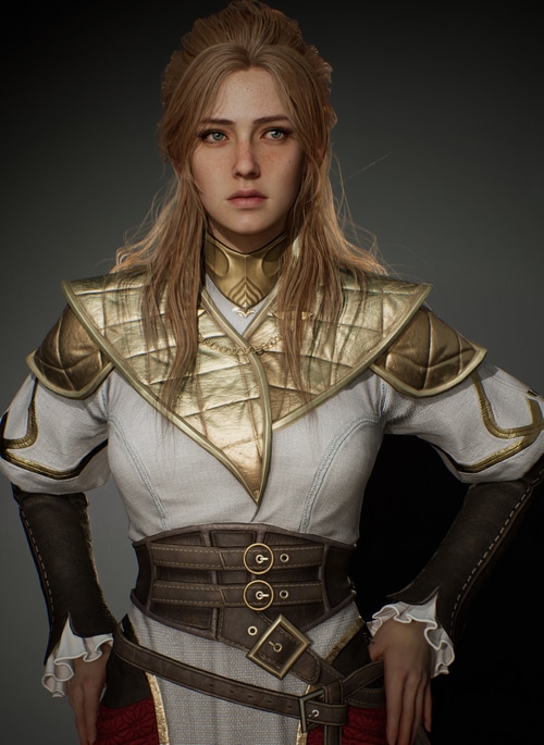 Ui Joo Moon as a blonde woman with freckles