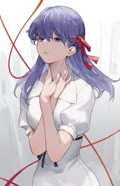 Matou Sakura from Fate series with purple hair and eyes