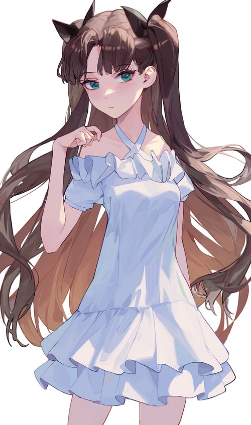Tohsaka Rin from Fate series in a light blue dress