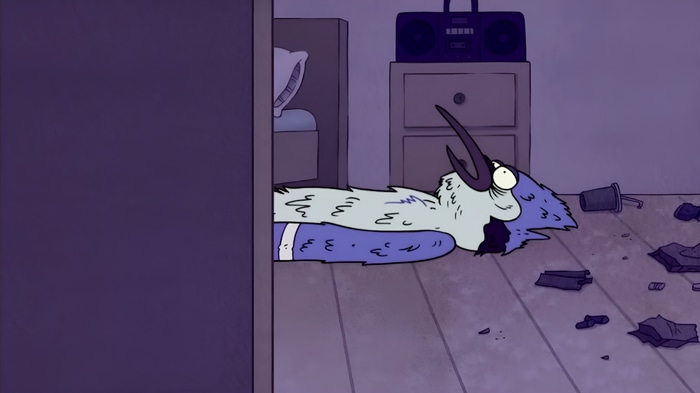 Regular Show: Mordecai lying on the floor