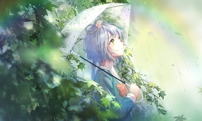Luo Tianyi with umbrella in the rain