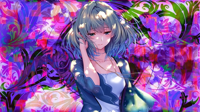 Anime girl with blue hair and moles