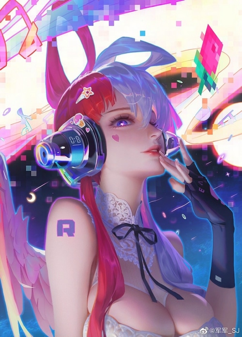 Uta from One Piece with headphones and wings