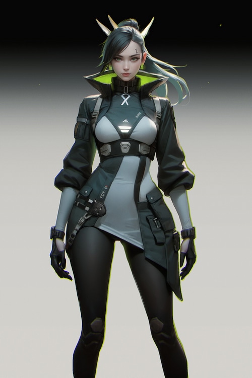 Artwork of Tian Zi with dark hair and horns
