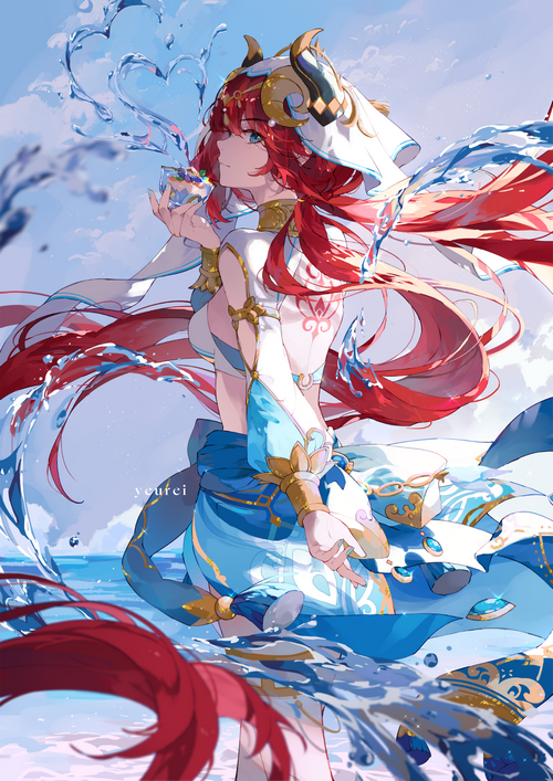 Nilou from Genshin Impact with water elements