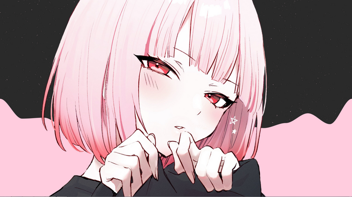 Anime girl with pink hair and red eyes