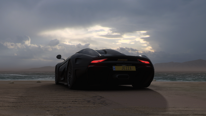 Koenigsegg Jesko on a beach in Forza Horizon 5