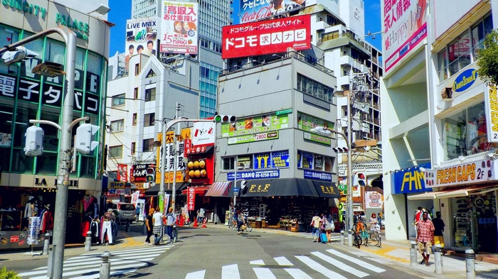 Street Scene in Japan with Billboards and Shops