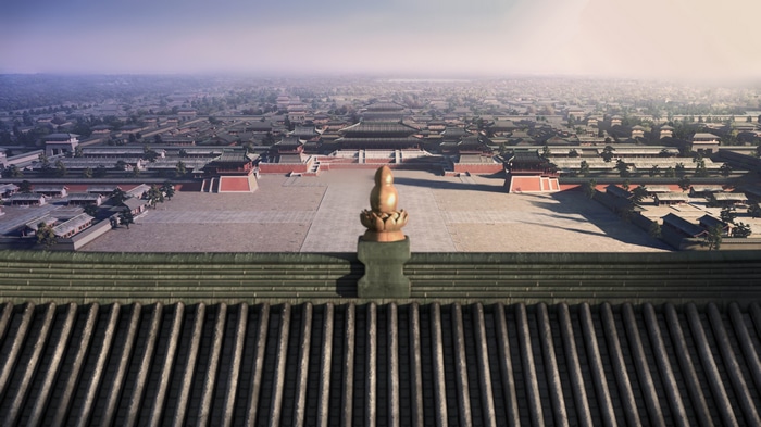 Aerial view of a vast Chinese palace complex
