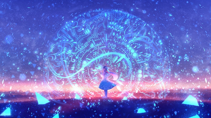 Girl standing in a magical glowing circle