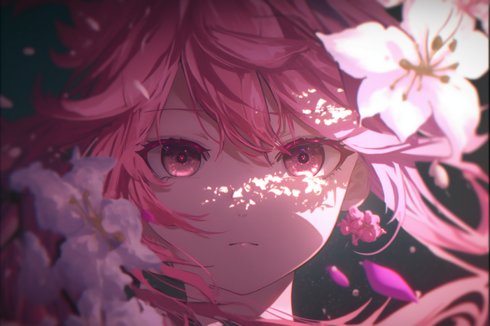 Anime girl with pink hair and pink eyes
