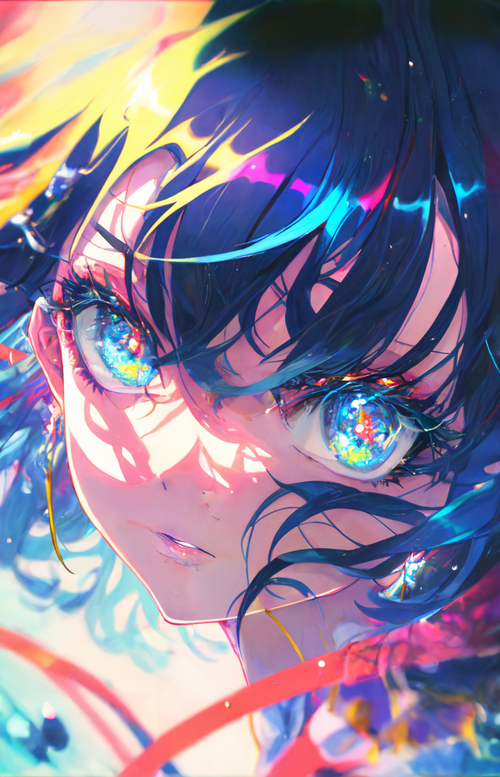 Close-up of a girl with multi-colored eyes
