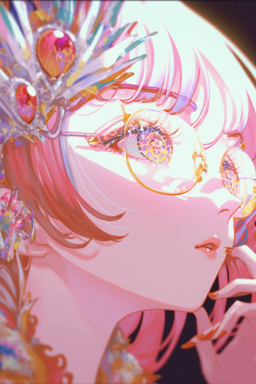 Anime girl with pink hair and glasses