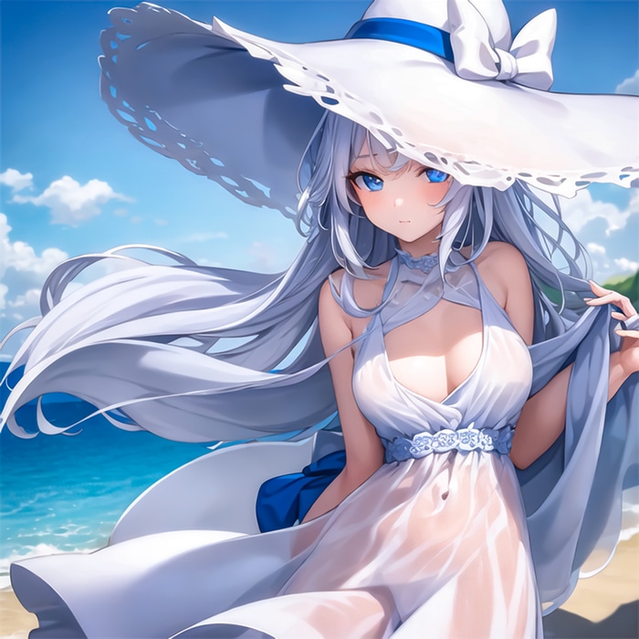 4K Anime Girl in White Dress at the Beach