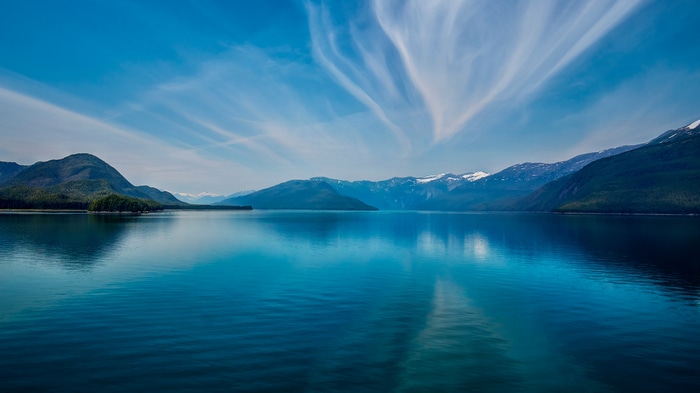 4K Alaska Fjord Landscape with Mountains and Clouds