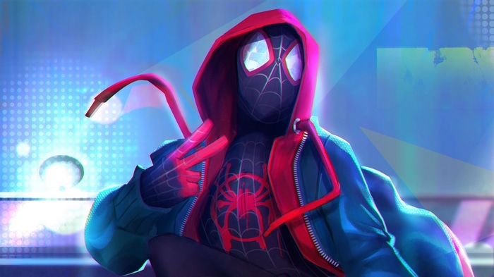 Miles Morales Spider-Man in a Red Hoodie