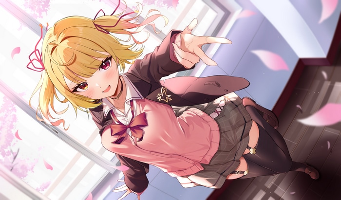Schoolgirl with blonde hair and pink sweater