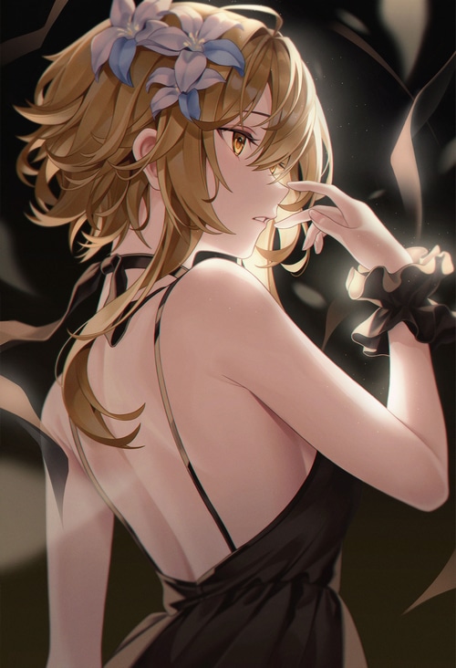 Lumine from Genshin Impact in a black dress