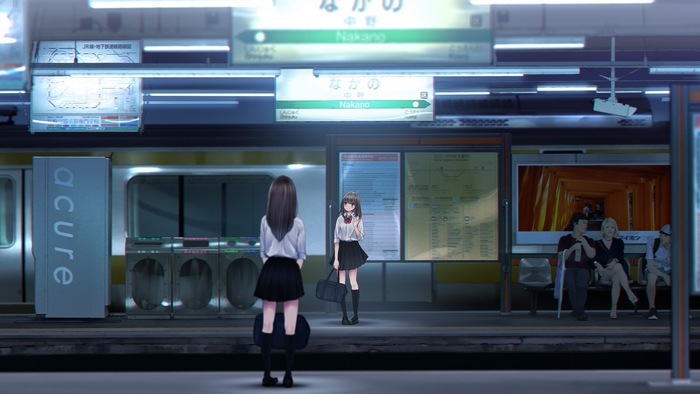 Two schoolgirls at Nakano train station